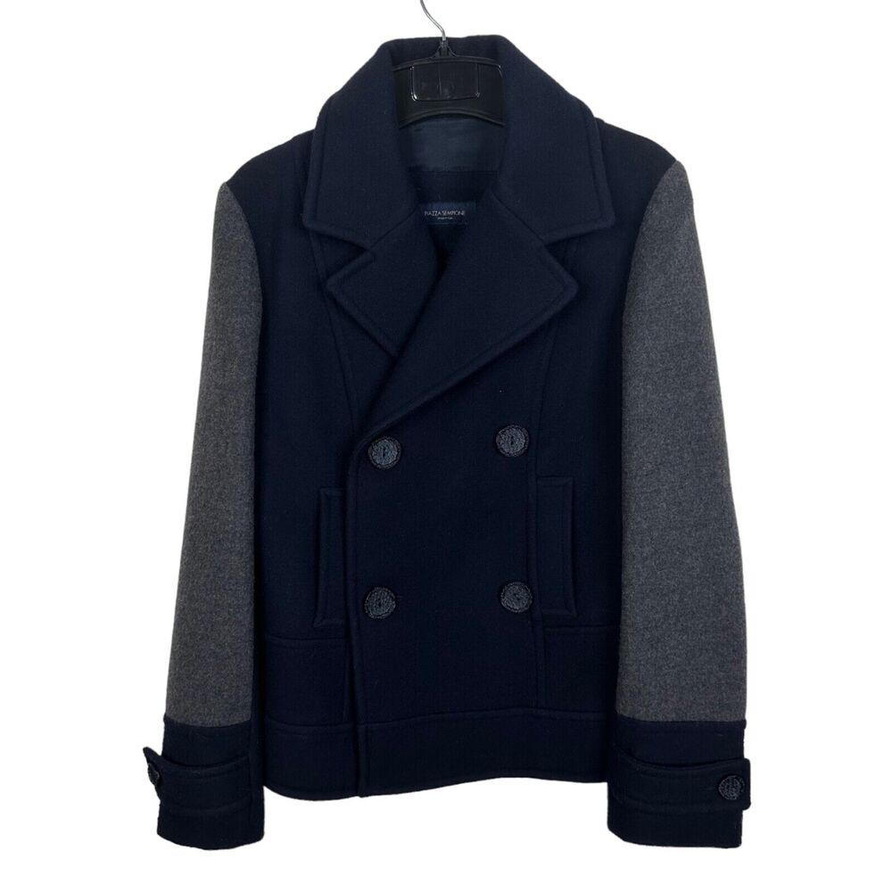 Piazza Sempione Women's Size IT 42/ US 6 Blue Gray Button Front Wool Peacoat